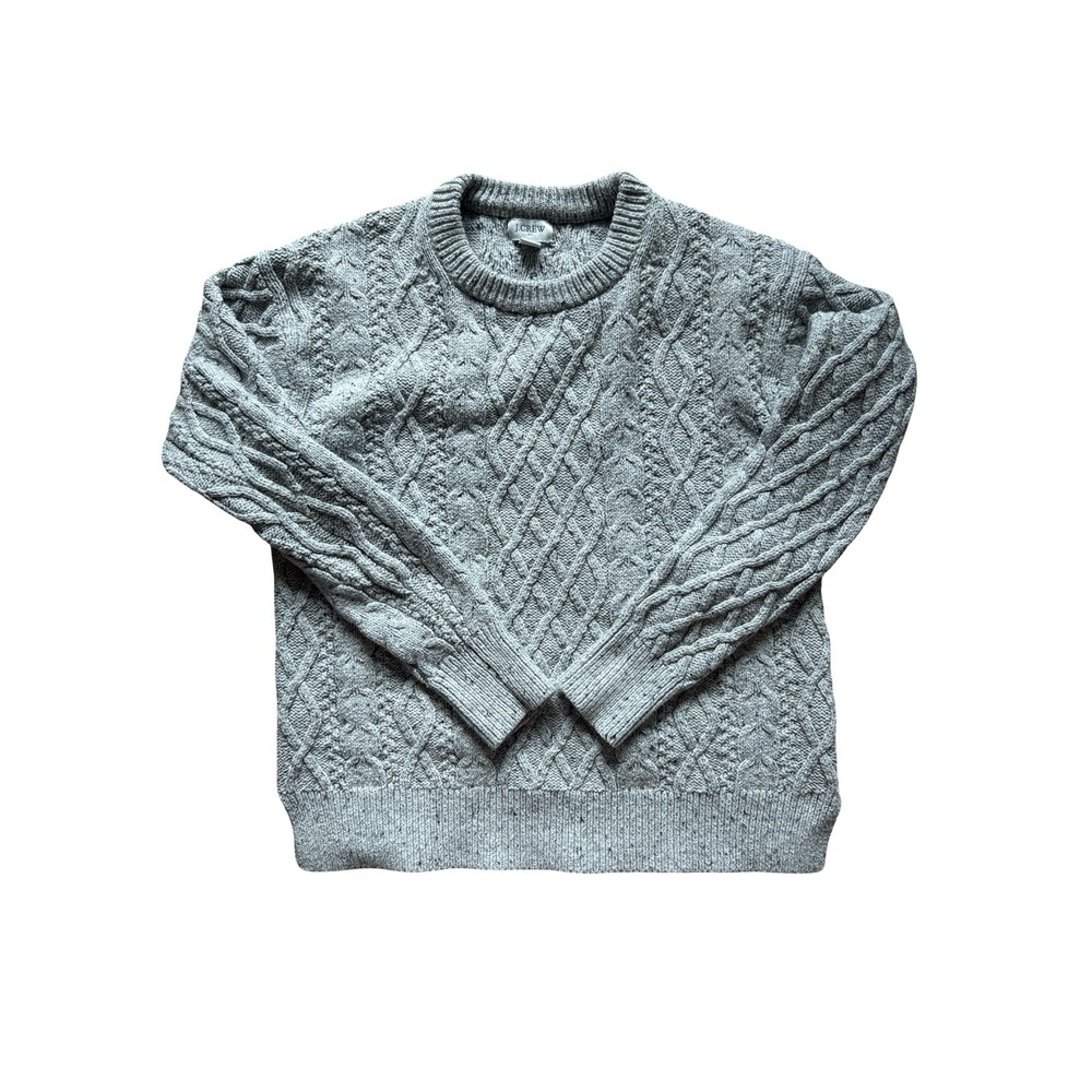 J Crew Women's Cable-Knit Crewneck Sweater Heather Grey Donegal Size XS